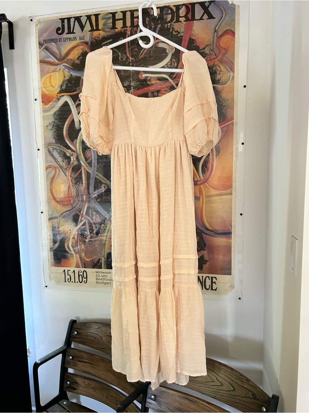 Vici Soft Peach Puff-Sleeve Maxi Dress
